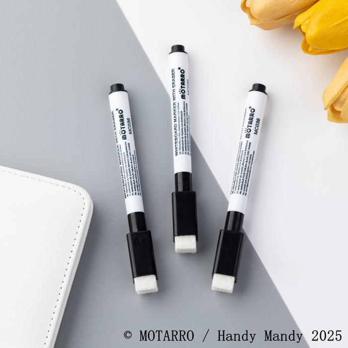 MOTARRO Whiteboard Markers with Eraser – 3 Pack Fine Tip Black | NZ