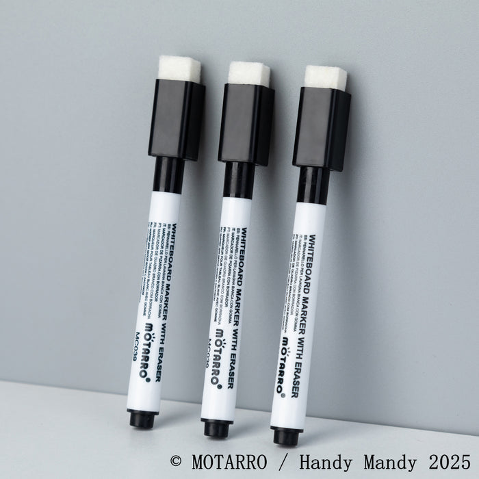 MOTARRO Whiteboard Markers with Eraser – 3 Pack Fine Tip Black | NZ