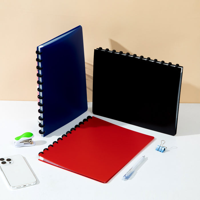 Disc-bound A4 presentation folder with removable sleeve open view