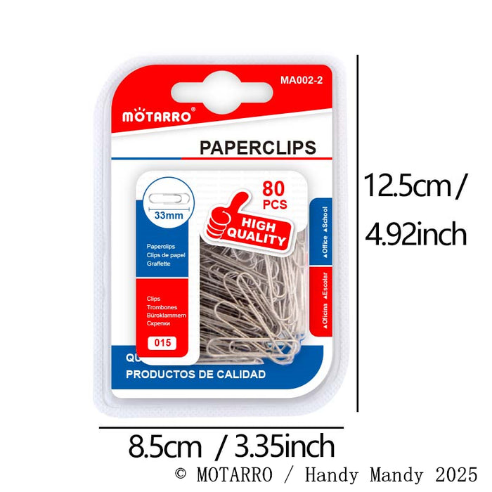 Mötarro Paperclips 33mm | 80-Piece High-Quality Metal Paper Clips Pack
