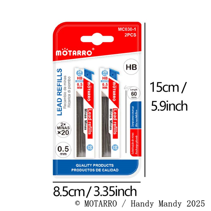 Mötarro Mechanical Pencil Lead Refills | 0.5mm HB, 60mm (2 Pack, 20 Leads Each)