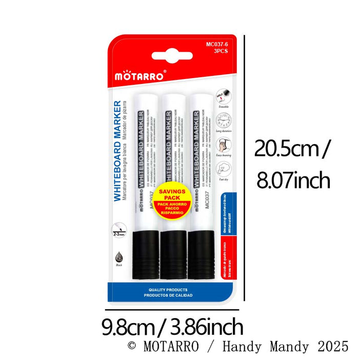 Mötarro Whiteboard Markers | Black Dry Erase Markers (3 Pack)