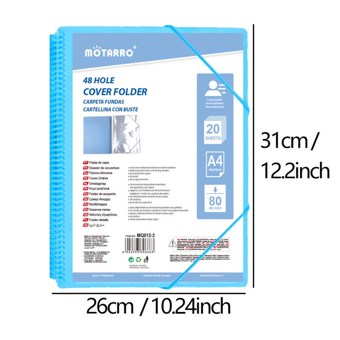 MOTARRO A4 Display Book with Elastic Closure – 20 Pockets (80μ) | 48-Hole Spin