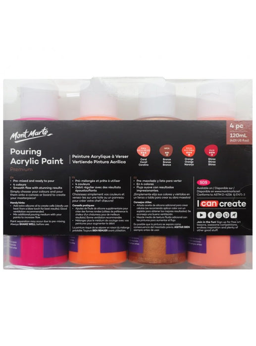 Coral Premium Pouring Acrylic Paint 120ml 4pc Set - Handy Mandy Craft Store