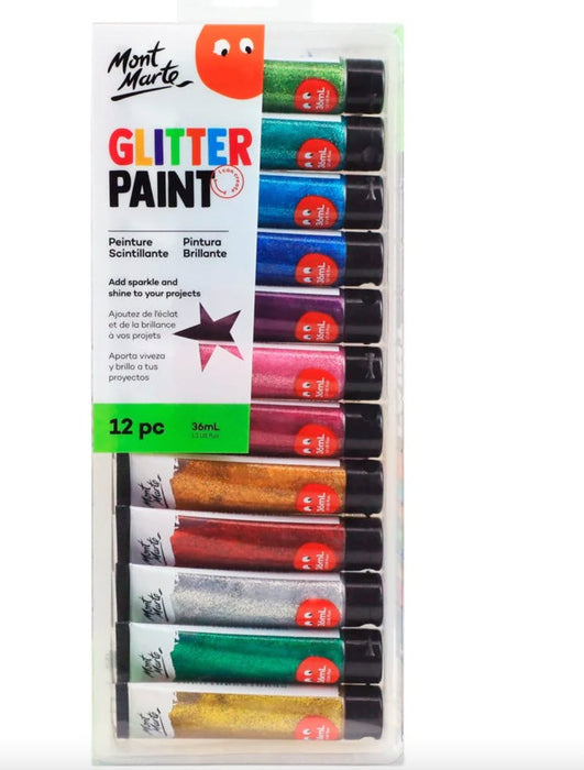 Glitter Paint 12pc x 36ml (1.2 US fl.oz) - Handy Mandy Craft Store