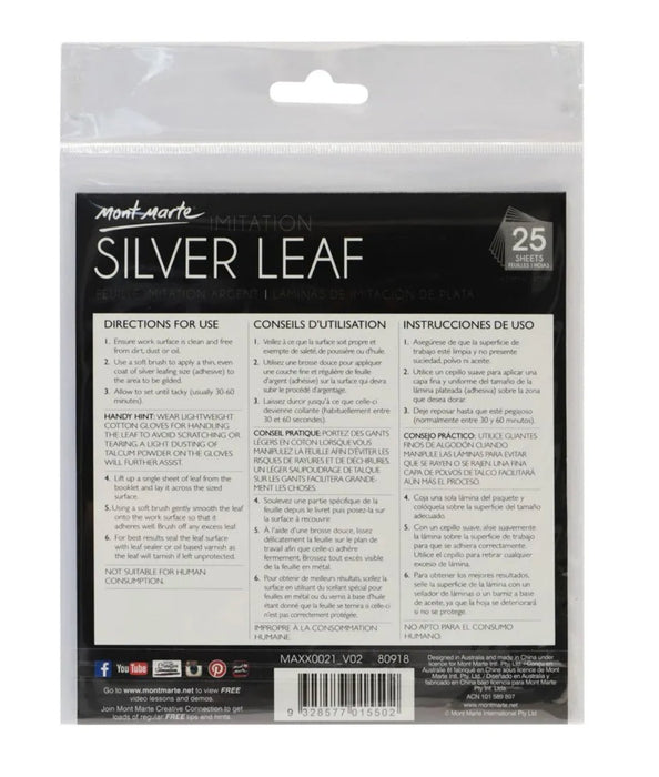 Imitation Silver Leaf 14x14cm 25 Sheet - Handy Mandy Craft Store