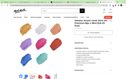 Metallic Acrylic Paint Intro Set Premium 8pc x 18ml - Handy Mandy Craft Store