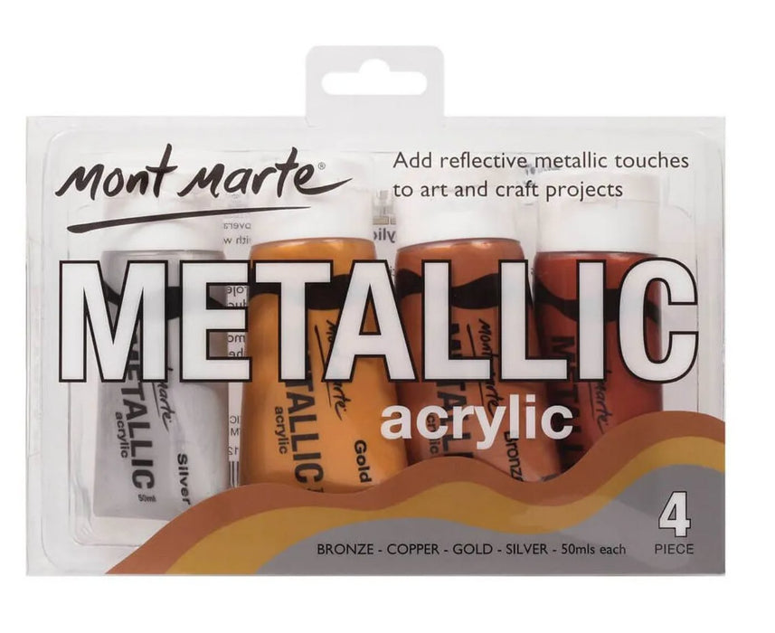 Metallic Acrylic Paint Set 50ml x 4pc - Handy Mandy Craft Store