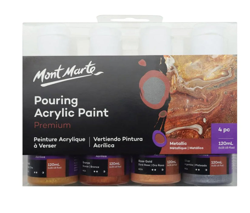 Metallic Pouring Acrylic Paint Set Premium 4pc x120ml - Handy Mandy Craft Store