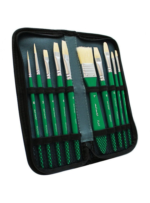 Mont Marte Oil Hog Bristle Brush Set in Wallet 11pce - Handy Mandy Craft Store