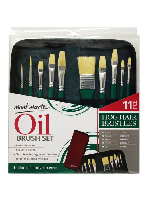 Mont Marte Oil Hog Bristle Brush Set in Wallet 11pce - Handy Mandy Craft Store