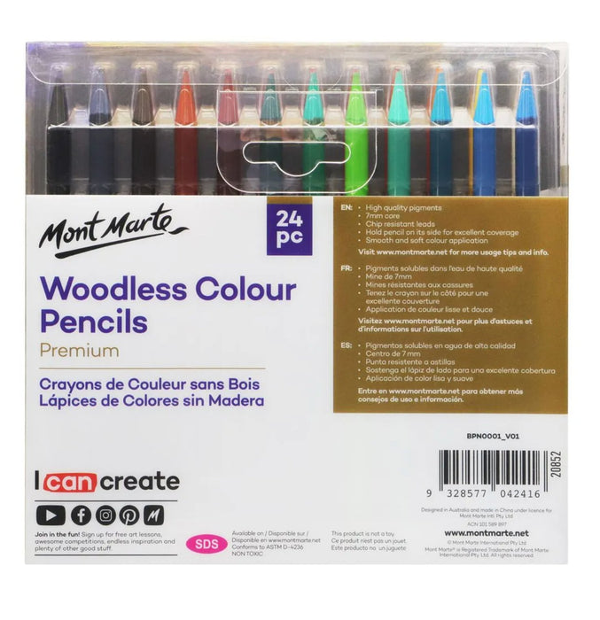 Mont Marte Woodless Colour Pencils Premium 24pc - Handy Mandy Craft Store
