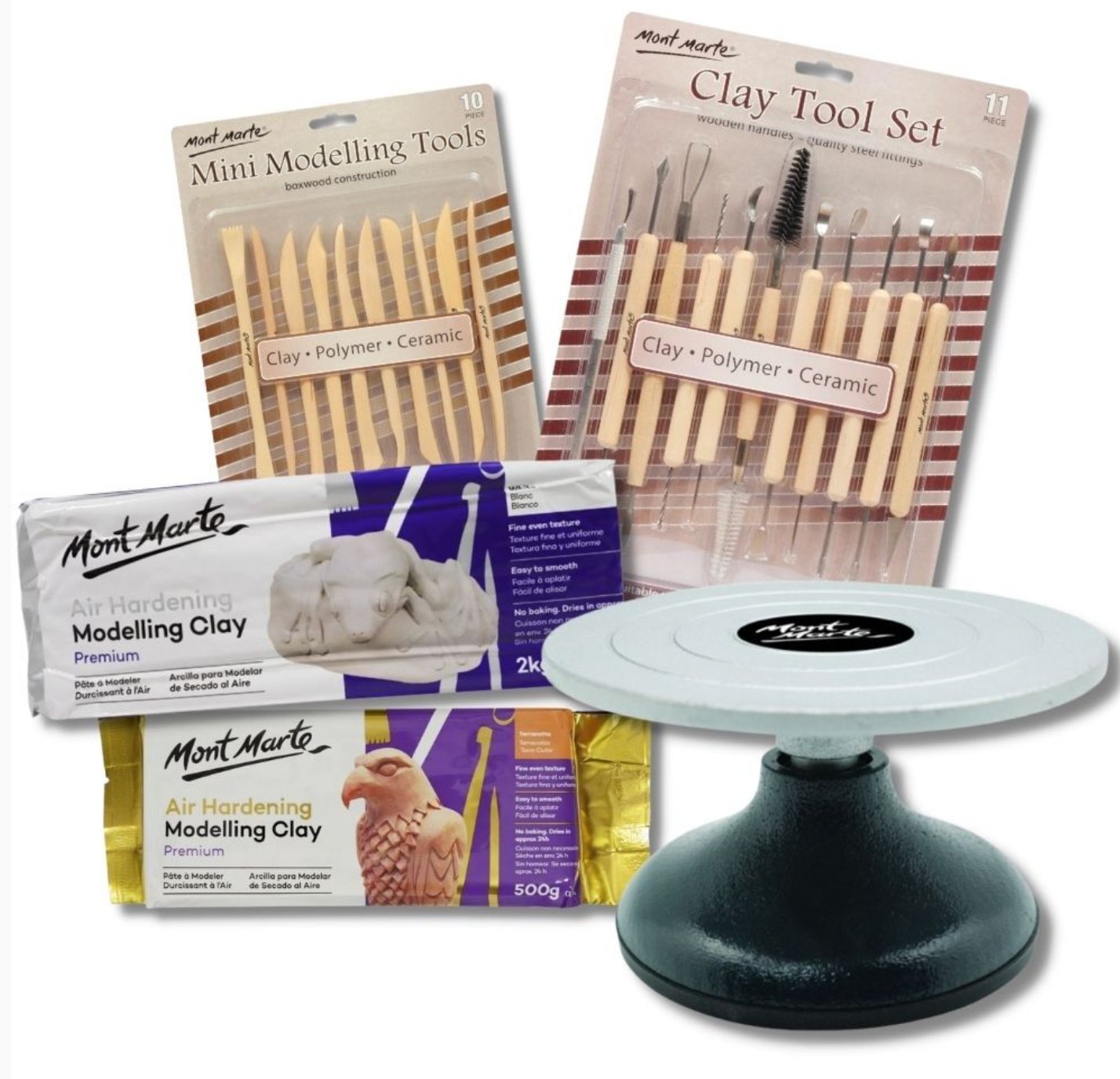 Beginner air-dry clay sculpting kit with modelling and pottery tools