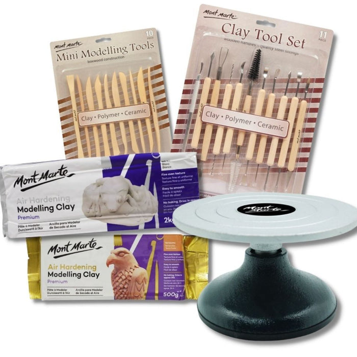 Beginner air-dry clay sculpting kit with modelling and pottery tools