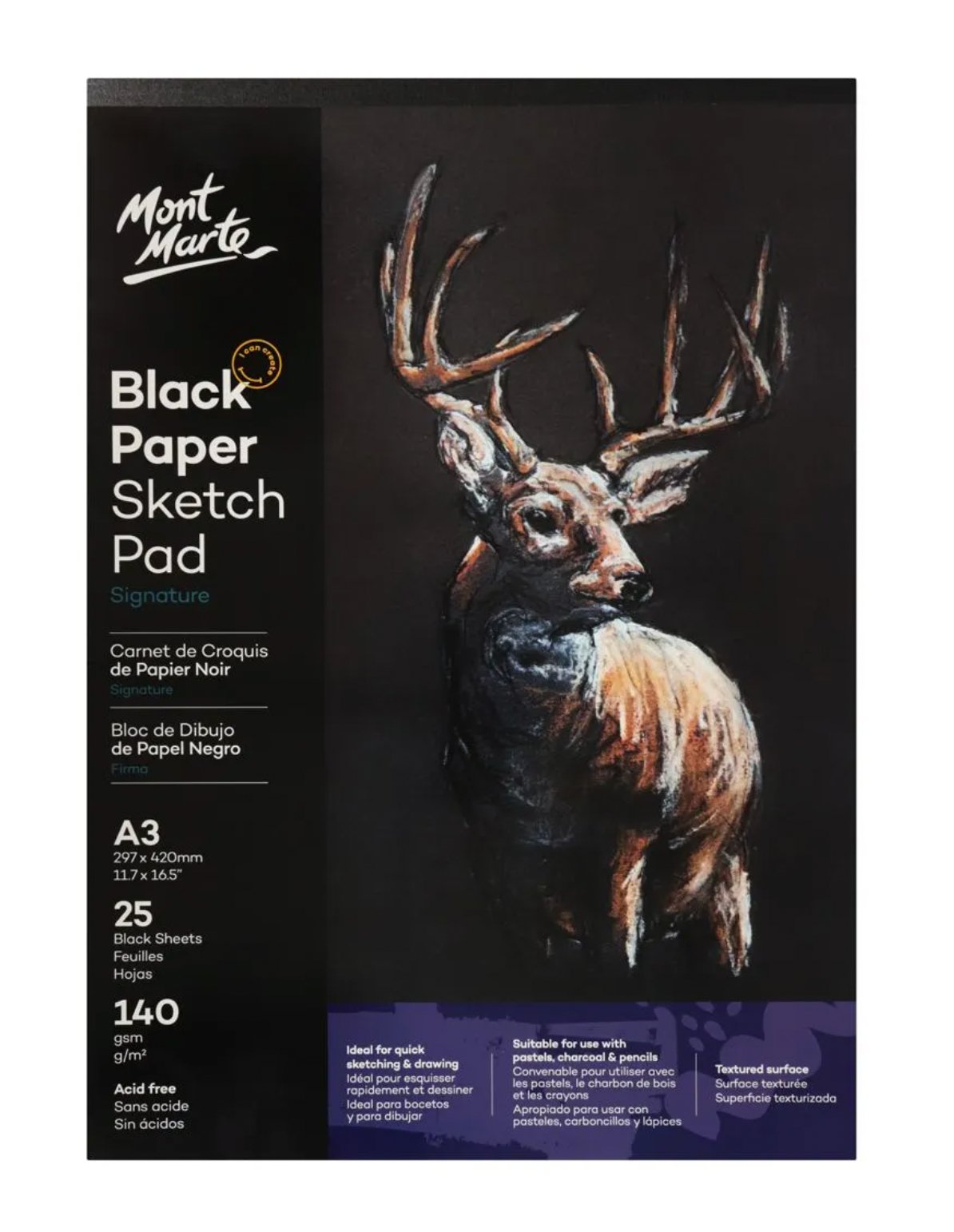 Signature black paper sketch pad, A3 140gsm, 25 sheets