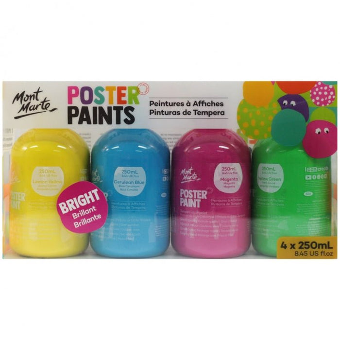 Mont Marte Bright poster paint, four 250ml bottles in assorted colours