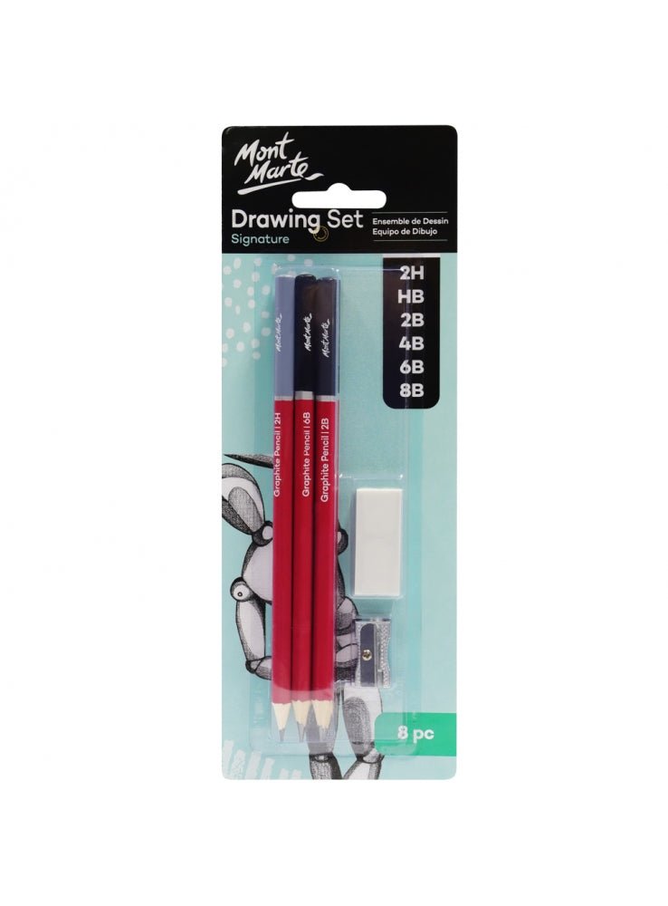 Mont Marte 8-piece drawing set with graphite and charcoal pencils