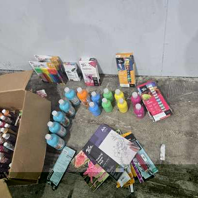 Mont Marte art supplies laid out ready for the Special Children's Christmas Party art tables