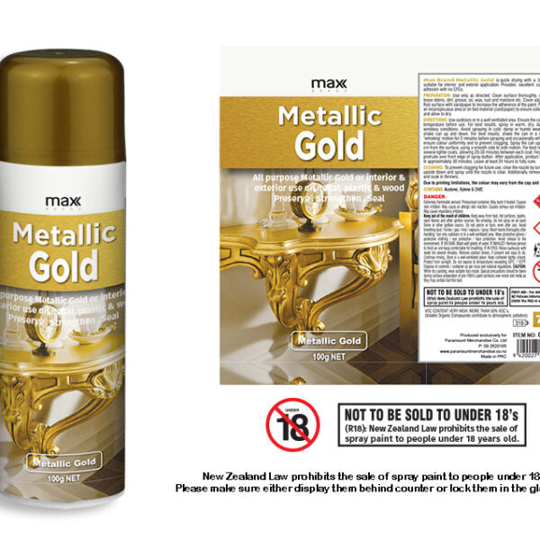 Max Brand metallic gold spray paint, 100g aerosol can