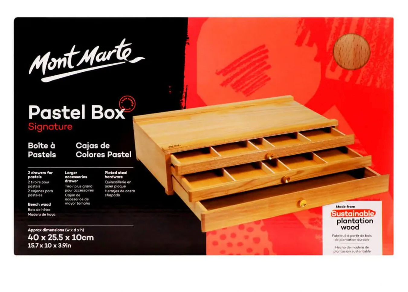 Mont Marte Signature wooden pastel storage box, open