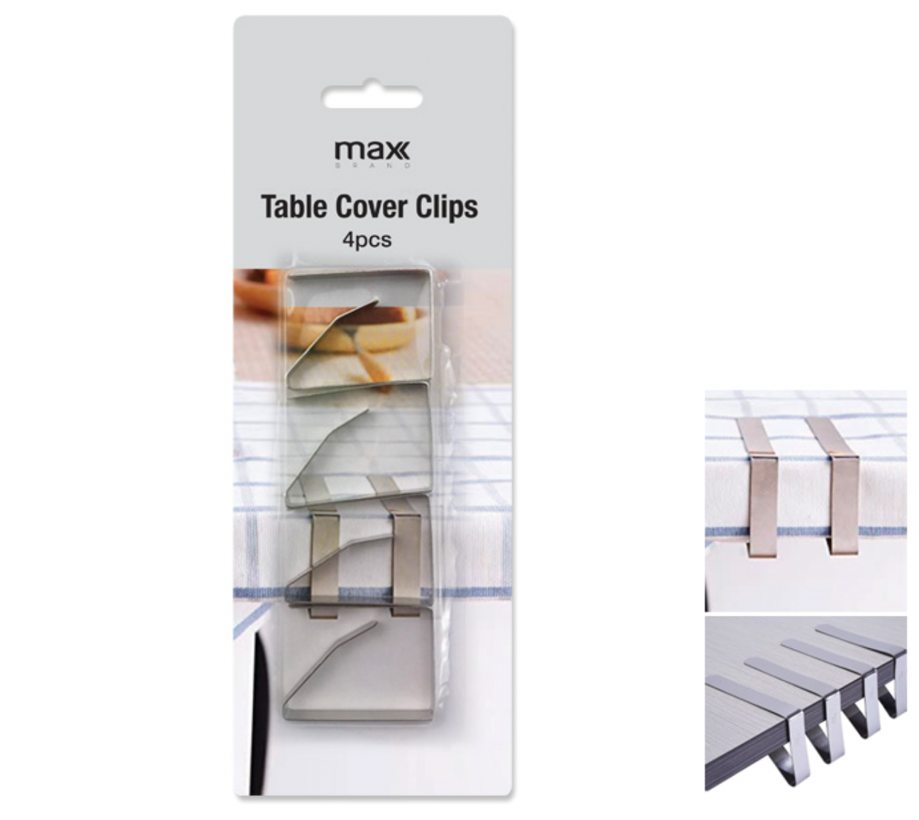 Max Brand stainless steel table cloth clips, 4 pack