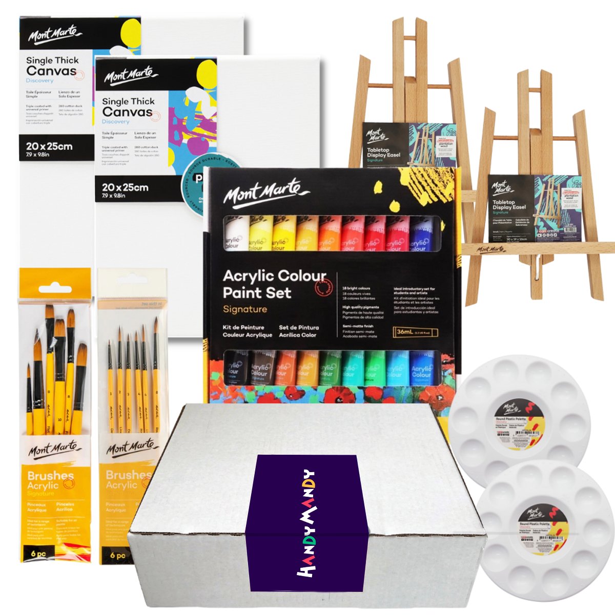 Acrylic date night sip and paint kit with easel, canvases, paints, palette and brushes