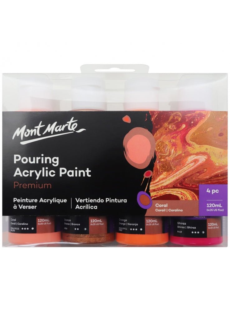 Mont Marte Premium Coral pouring acrylic paint set, four 120ml bottles