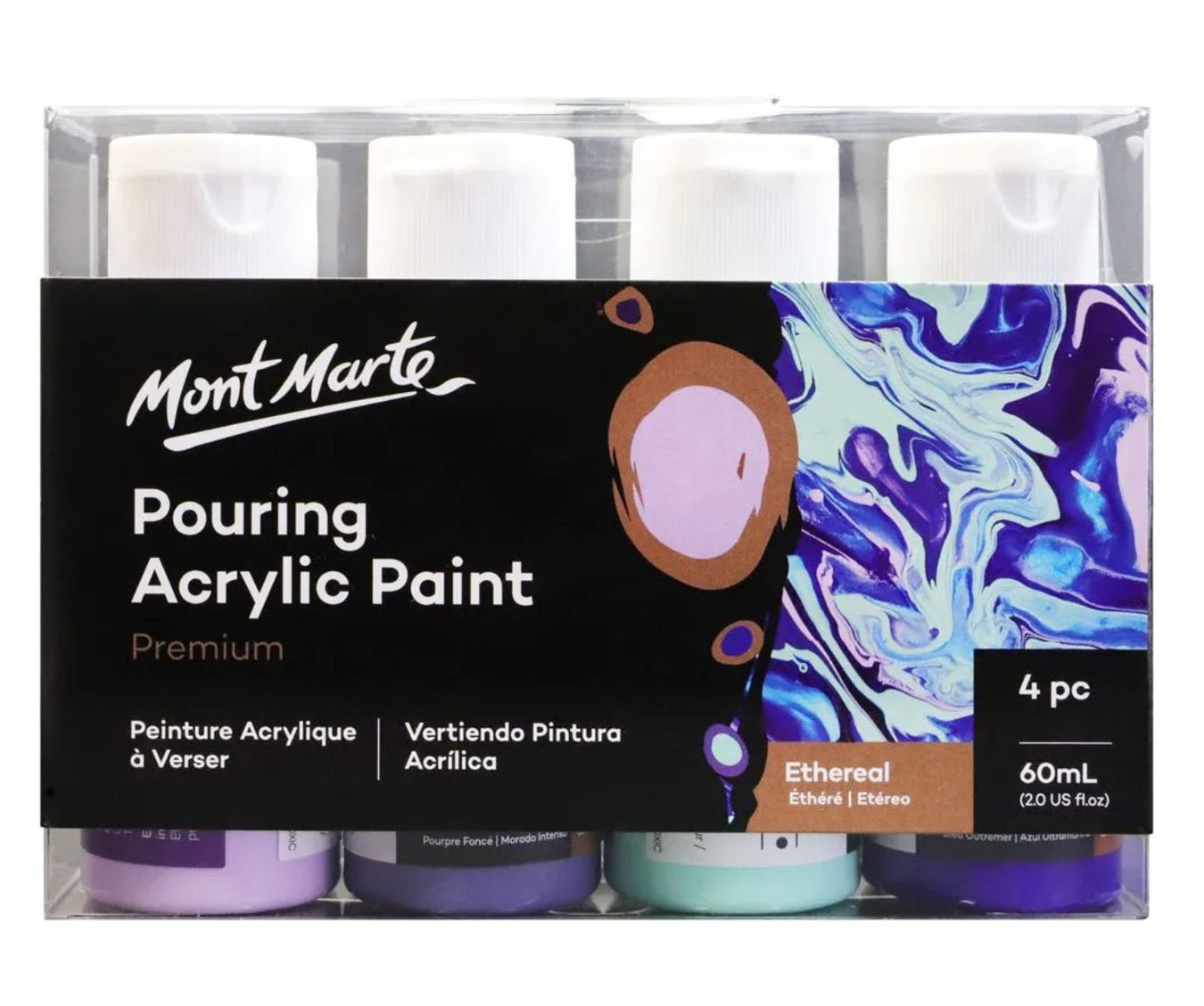 Mont Marte Ethereal pouring acrylic paint set, four 60ml bottles