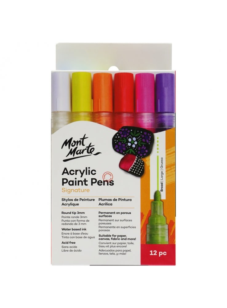 Mont Marte broad tip acrylic paint pens, 12 colours