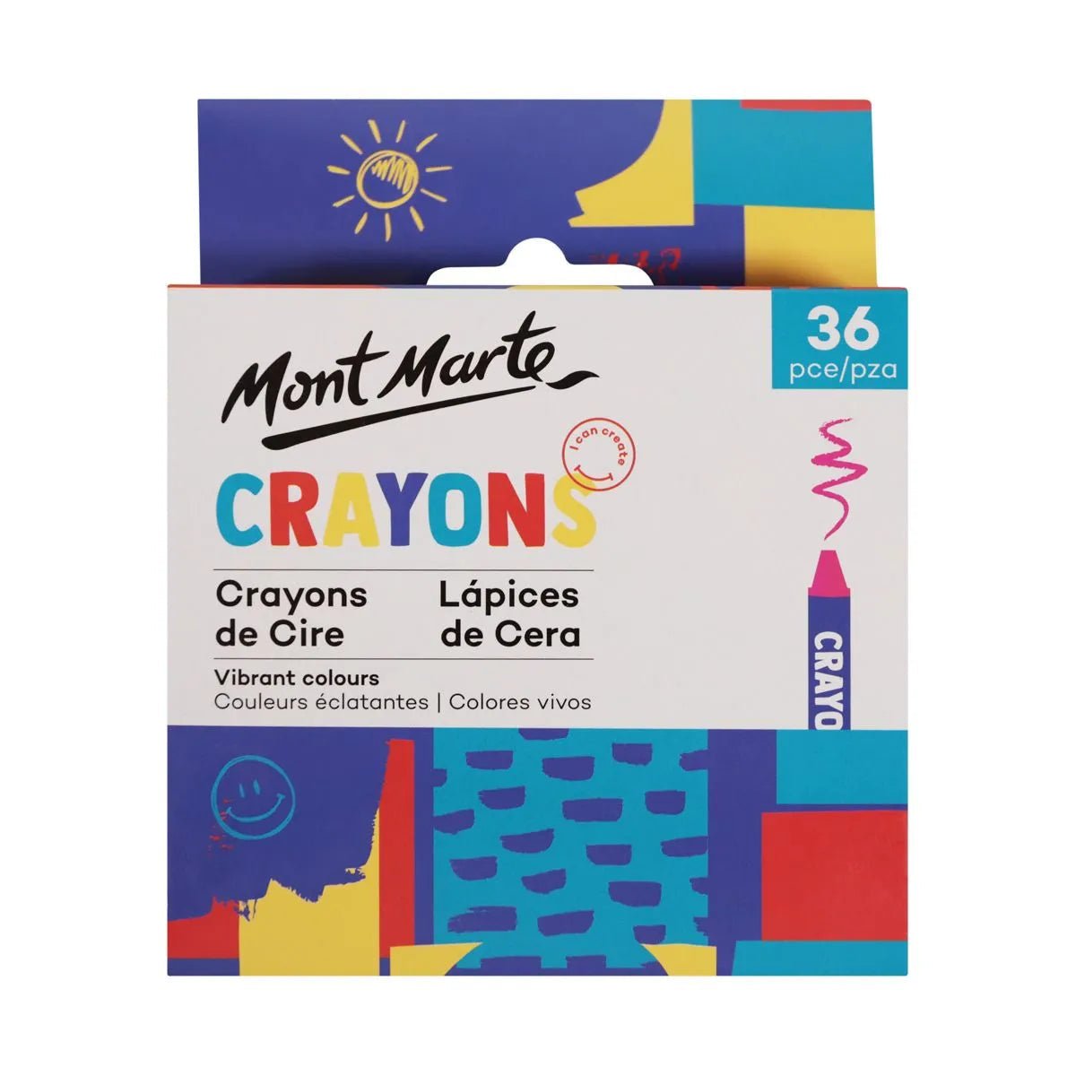 Mont Marte 36-piece crayon set in a bright illustrated box