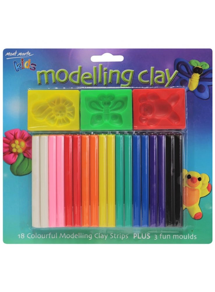 Mont Marte kids modelling clay set with moulds, 21 pieces in bright colours