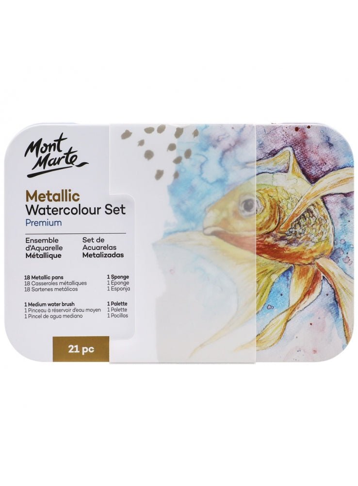 Mont Marte metallic watercolour cake set, 21 pans in a tin