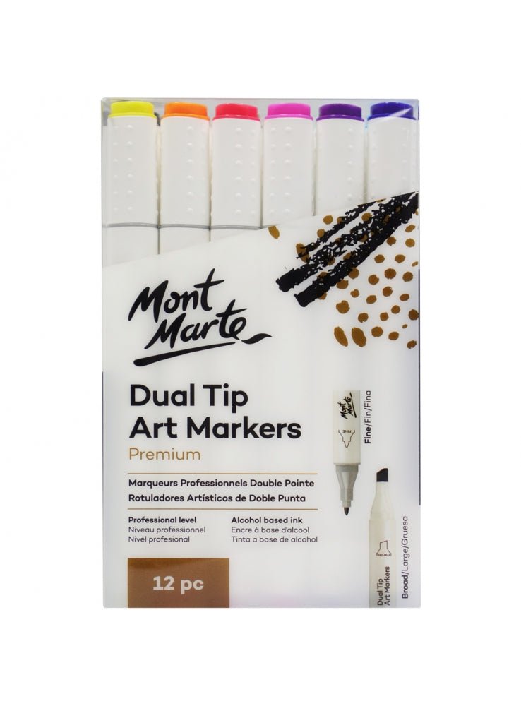 Mont Marte dual tip art markers 12 pack — craft supplies collection Handy Mandy NZ