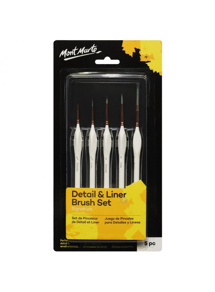 Mont Marte Signature detail and liner brush set with thick grips, 5 pieces