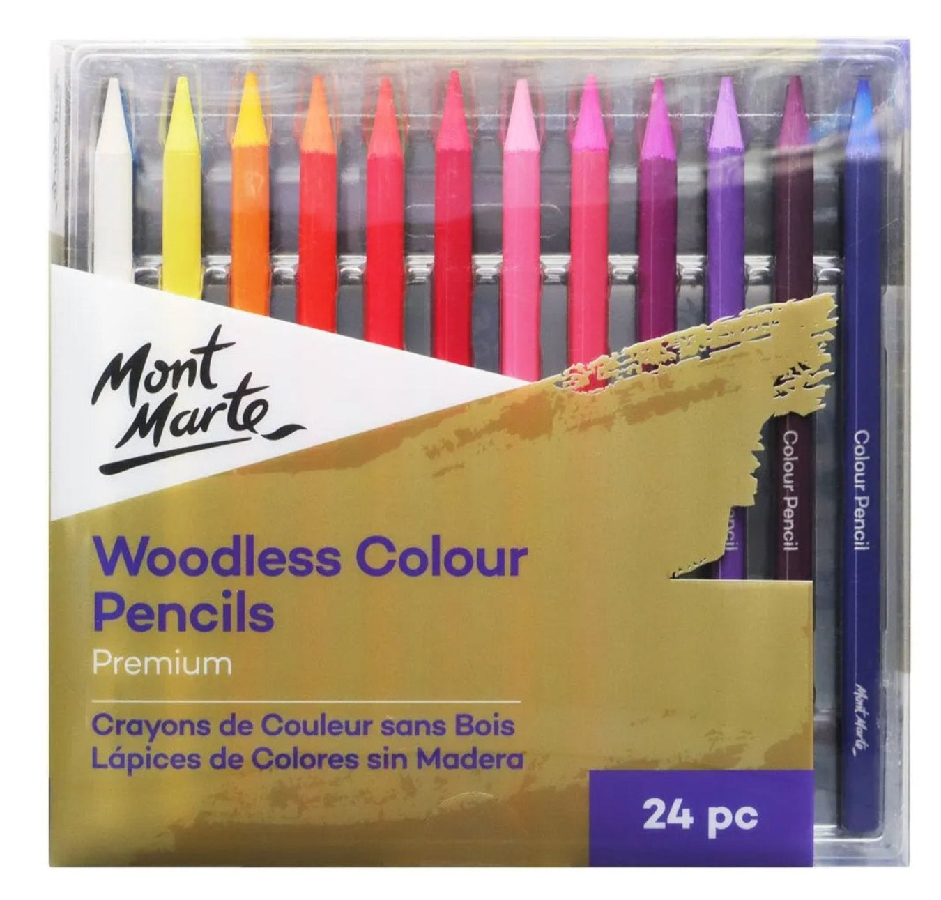 Mont Marte Premium woodless colour pencils, 24 colours fanned out