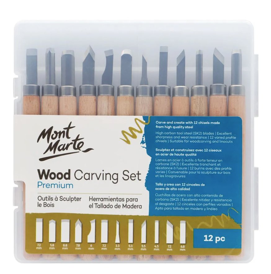 Mont Marte Premium wood carving set, 12 pieces