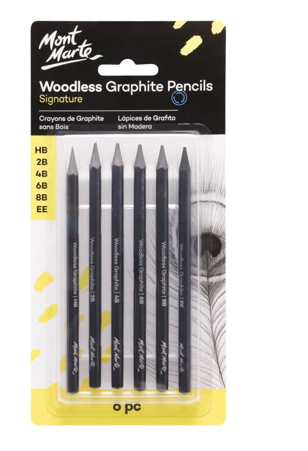 Mont Marte Signature woodless graphite pencils, 6 pack