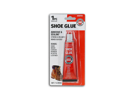 Professional Choice Shoe Glue 30ml — flexible footwear repair adhesive. Rebonds soles, fixes peeling trim, mends sandal straps. SKU 050704.