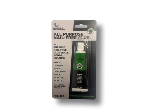 Professional Choice All-Purpose Nail-Free Glue 30g — heavy-duty construction adhesive. Mounts frames, mirrors, trim without nails. SKU 050713.