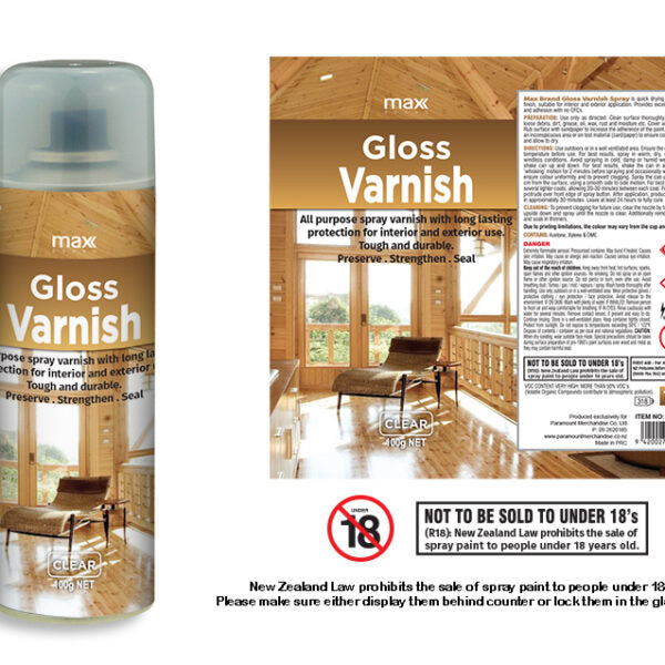 Max Brand Gloss Clear Spray Paint 100g aerosol — UV-protective topcoat lacquer
