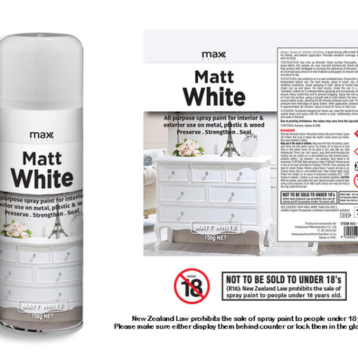 Max Brand Matt White Spray Paint 100g aerosol can