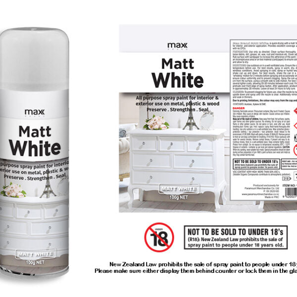 Max Brand Matt White Spray Paint 100g aerosol can