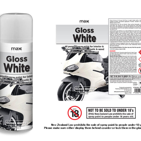 Max Brand Gloss White Spray Paint 100g aerosol can