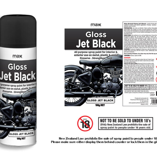 Max Brand Gloss Jet Black Spray Paint 100g aerosol can
