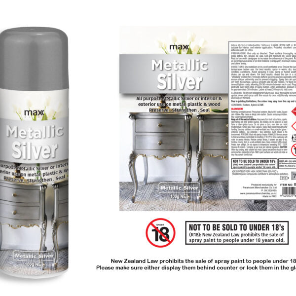 Max Brand Metallic Silver Spray Paint 100g aerosol can