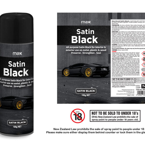 Max Brand Satin Black Spray Paint 100g aerosol can
