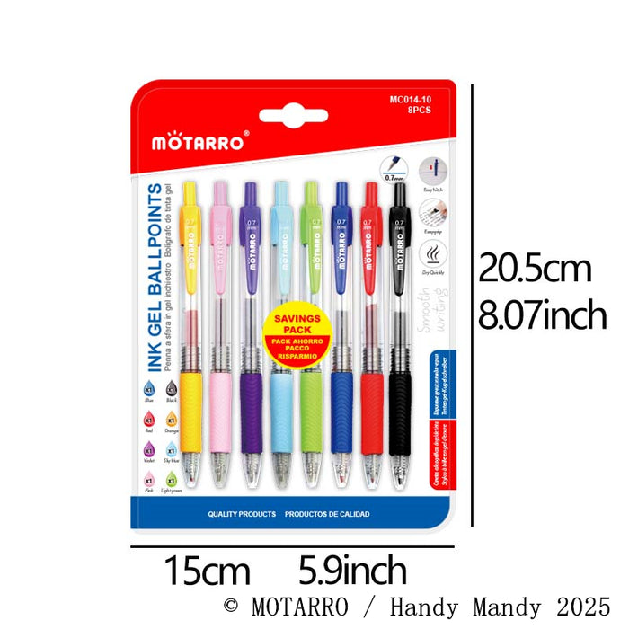 Motarro 8-Colour Gel Ink Pens – 0.7mm Smooth Ballpoint Writing Set