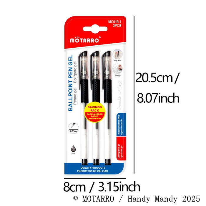 Mötarro Gel Ballpoint Pen Set | 0.7mm Black Ink Smooth Writing Pens (3-Pack)