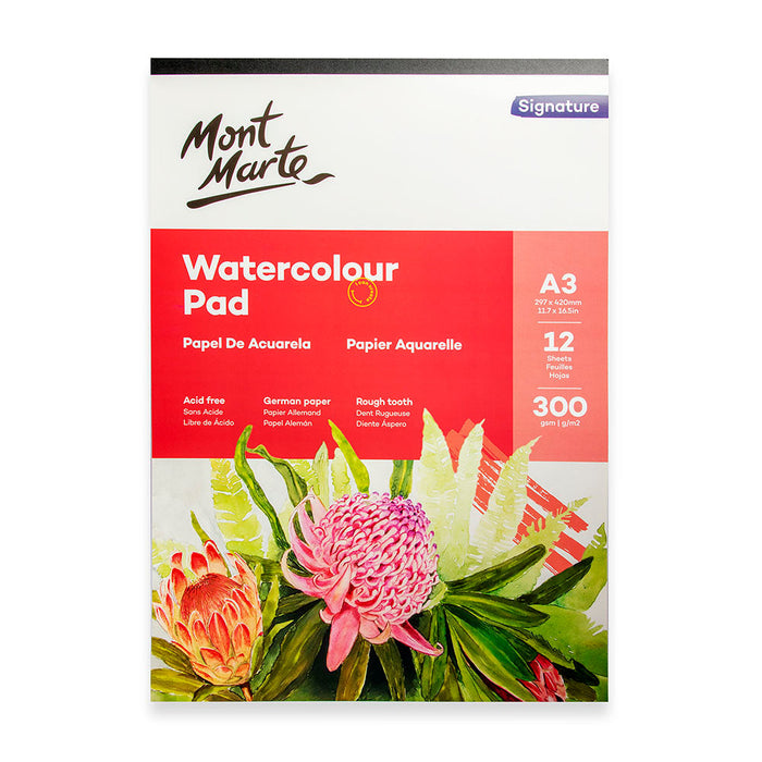 Mont Marte Watercolour Pad German Paper A3 300gsm 12sht