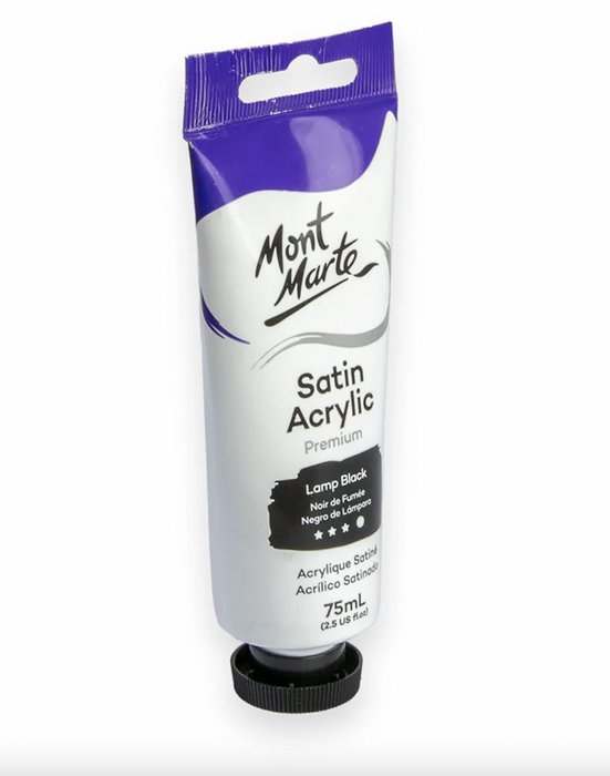 Satin Acrylic Paint Premium 75ml Tube - Lamp Black